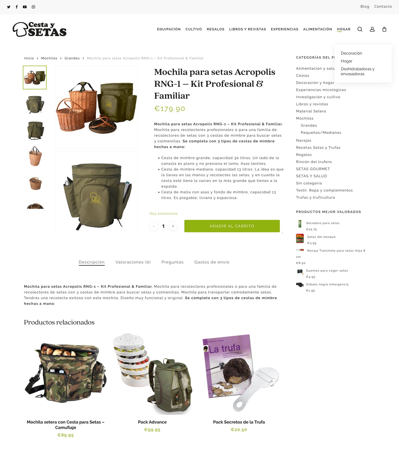 Cestas y setas Ecommerce